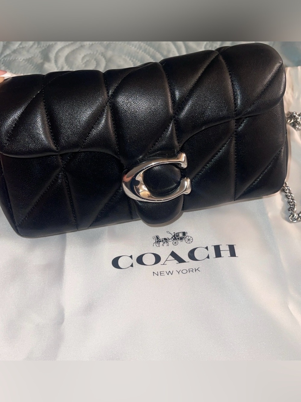 Coach Black Quilted Leather Clutch with Silver 'C' Accent